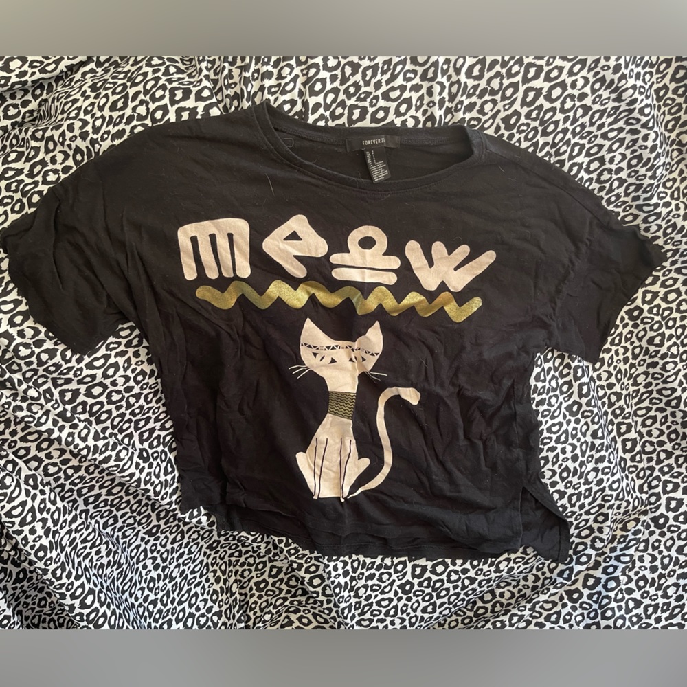 Black Egyptian Cat Crop Top Size Small